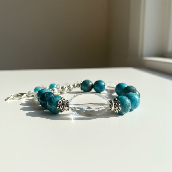 Lumeluck Apatite and Clear Crystal Healing Bracelet - Balance, Insight, and Purificatio