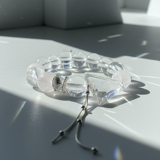 Rose Quartz & Clear Quartz Energy Bracelet | Heart Chakra Love & Wealth Healing Crystal Jewelry | Natural Gemstone Meditation Aid