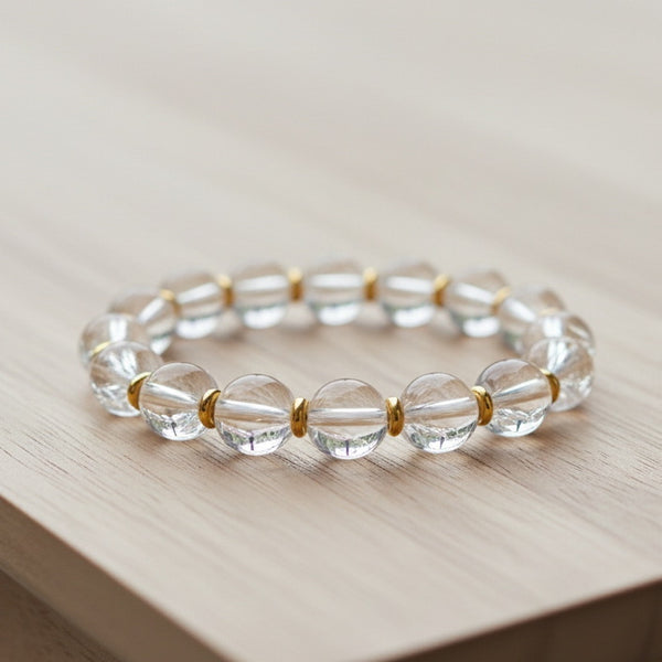 Clear Quartz Crystal Bracelet with Gold Accents - Energy & Clarity Gemstone Beaded Bracelet
