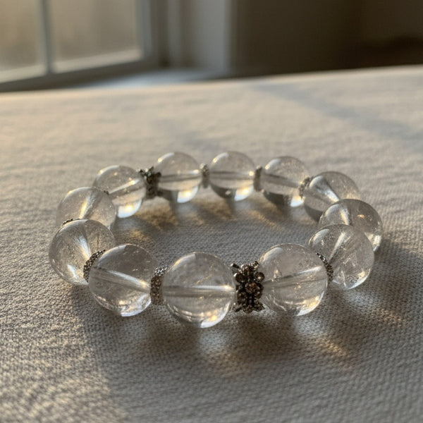 Natural Clear Quartz Bracelet | Powerful Energy Healing Crystal Bangle | Unisex Luck & Protection Jewelry