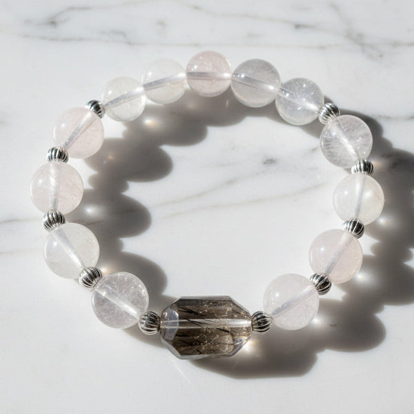 Unique Phantom Quartz & Rose Crystal Bracelet - Energy Healing & Stylish Amulet
