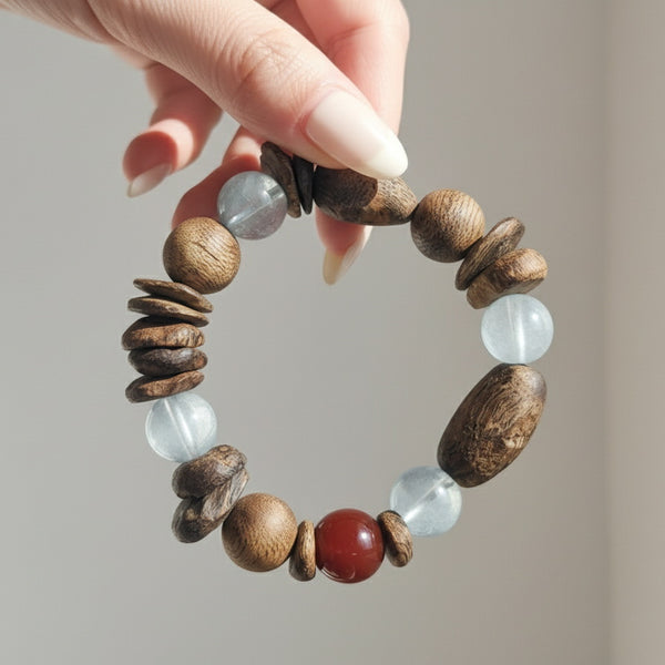 Natural Aquamarine Agarwood Bracelet - Energy Protection & Calming