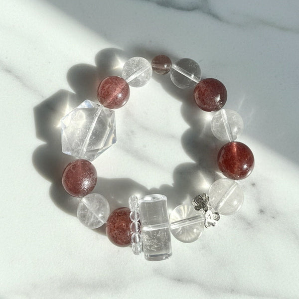 Natural Strawberry Quartz White Crystal Bracelet | Energy Boost | Healing Properties | Gift | Jewelry