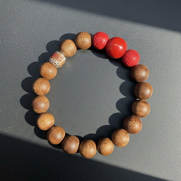 Natural Agarwood Energy Bracelet - Daoist Exorcism Cinnabar Amulet | Wealth & Protection Wrist Mala | Zen Meditation Bracelet