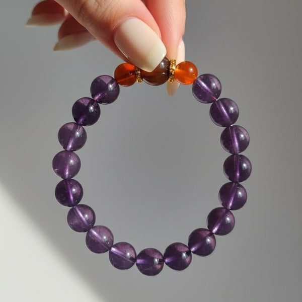 Natural Amethyst Bracelet | Red Agate Energy Beads | Healing Balance Crystal Wristband | Sleep & Calm