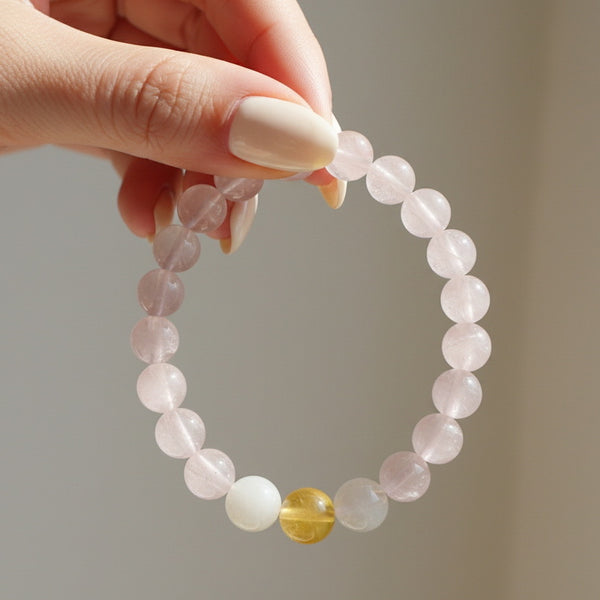 Rose Quartz Citrine White Crystal Bracelet - Natural Crystal Energy Healing Jewelry | Love Wealth Harmony