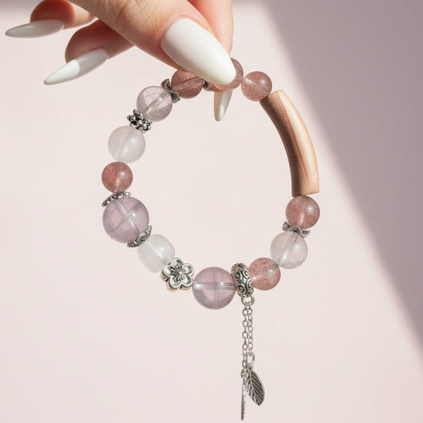 Pink & Strawberry Quartz with Clear Crystal Bracelet - Emotional Balance, Love & Luck | Natural Healing Crystal Beaded Bracelet