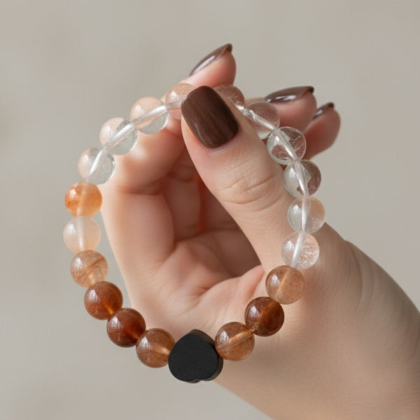 Energy Guardian Wish Bracelet | Natural Rutilated Quartz & Clear Quartz Healing Beaded Bracelet