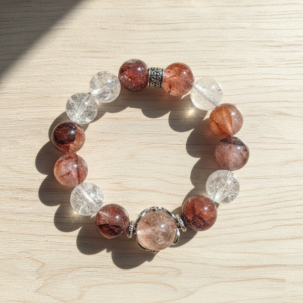 Natural Red Phantom Strawberry Quartz Bracelet | Powerful Energy Crystal Jewelry | Attract Wealth Love Luck