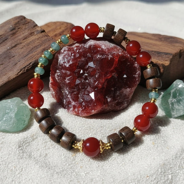 Natural Red Agate Sandalwood Bracelet - Balancing & Protective Energy Crystal Healing Jewelry