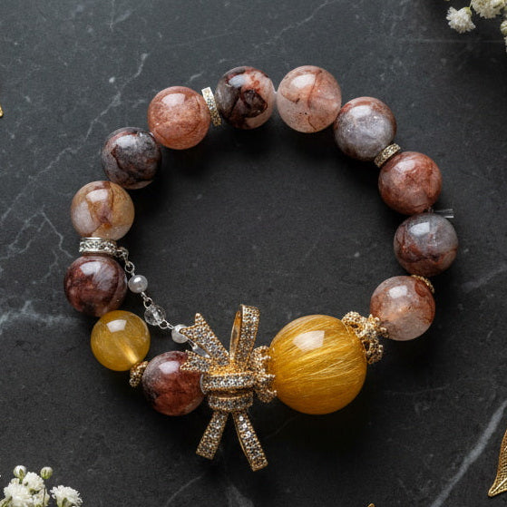 Natural Red Phantom & Yellow Phantom Quartz Bracelet | Energy Healing Crystal Jewelry | Business Success & Wealth Attractor