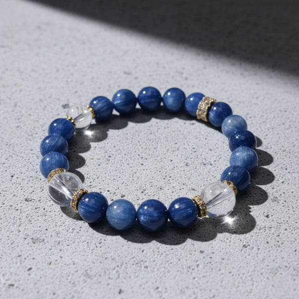 Natural Kyanite & Clear Quartz Energy Bracelet - Enhance Communication, Intuition & Balance