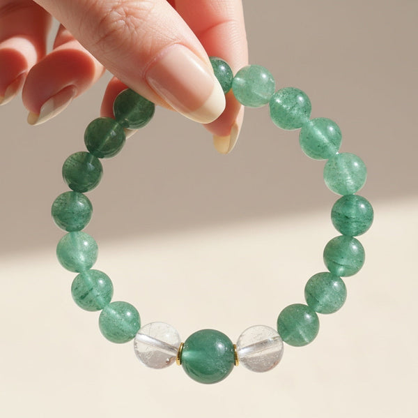 Natural Green Strawberry Quartz Crystal Bracelet - Charm Luck Wealth Healing Jewelry