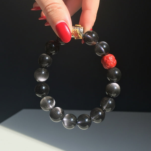 Obsidian Cinnabar Bracelet | Taoist Talisman Energy Crystal Bracelet | Unisex Protection Luck Wealth Jewelry