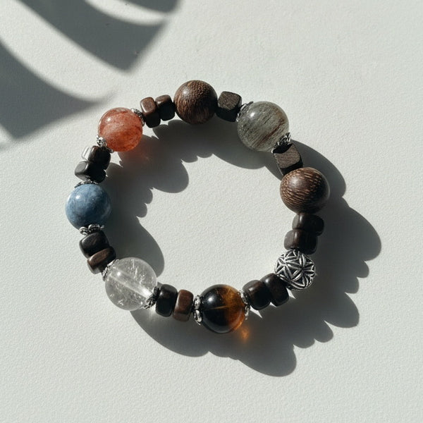 Colorful Energy Crystal & Wood Bead Bracelet: Balance & Boost Fortune (Natural Crystals, Sandalwood, Healing, Fashion)