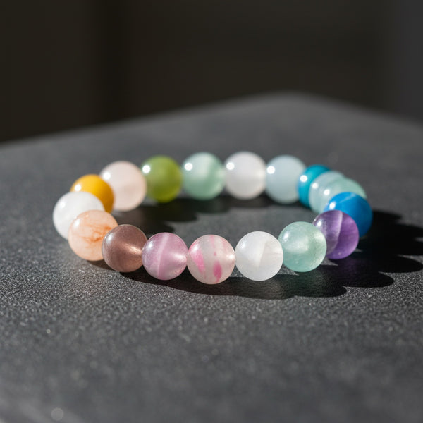 Rainbow Energy Crystal Bracelet | Healing Multi-Gemstone Beads | Chakra Balancing Fashion Accessory