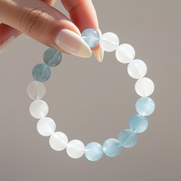 Natural Aquamarine & White Moonstone Energy Bracelet - Calm & Intuition