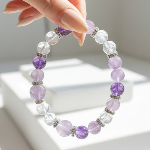 Natural Amethyst & Clear Quartz Energy Bracelet - Healing & Balance